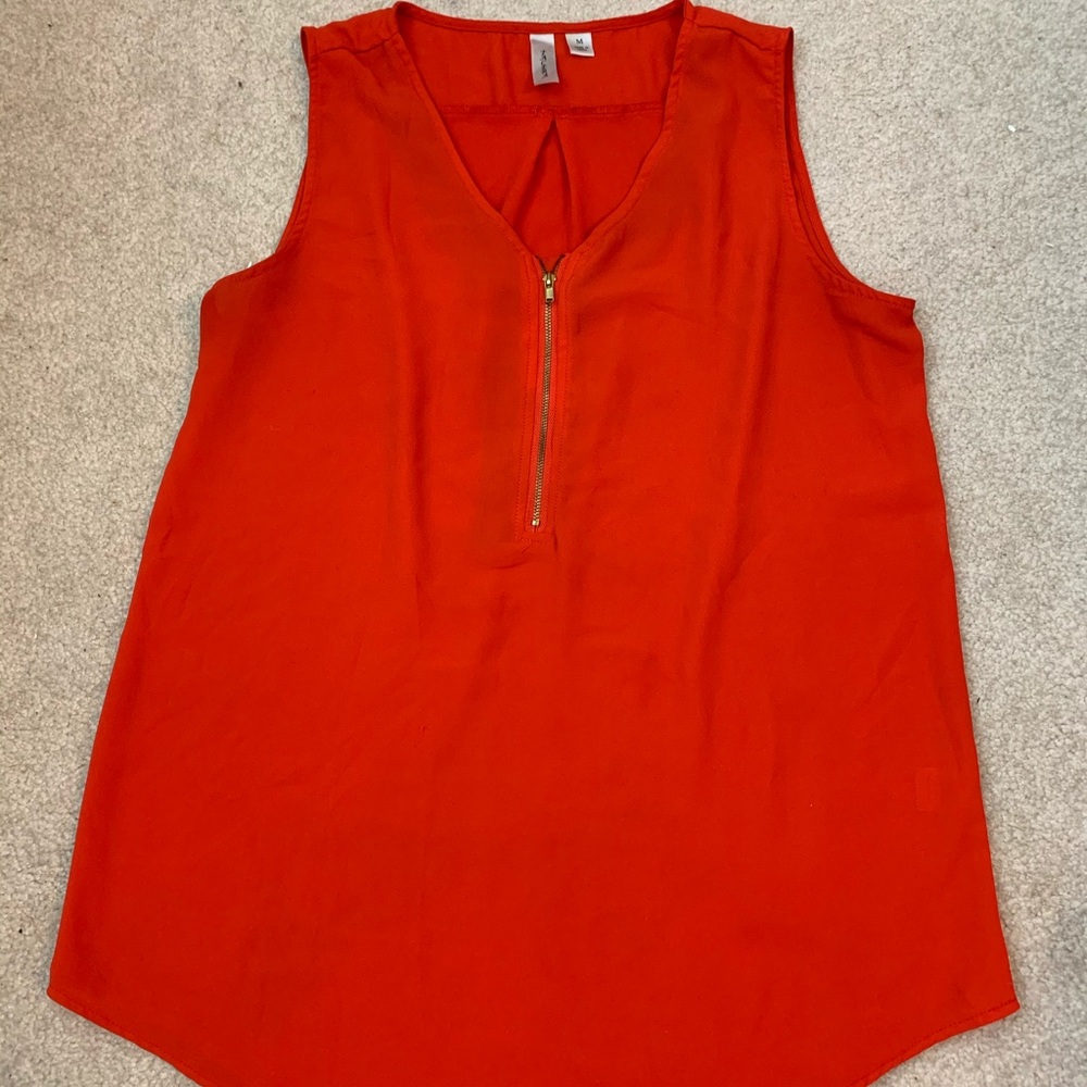 Tacera Dark Orange V-Neck Tank with Gold Zipper